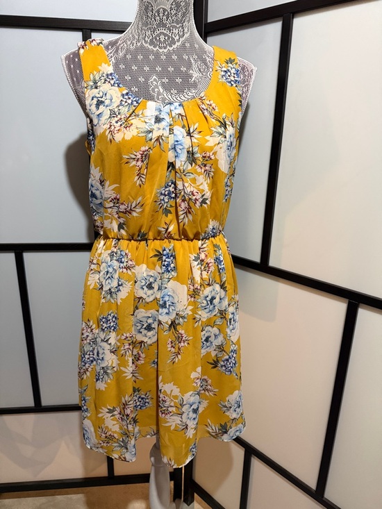 by & by Dresses & Skirts - by & by Yellow Floral Sleeveless Midi Dress with Blue and White Blooms